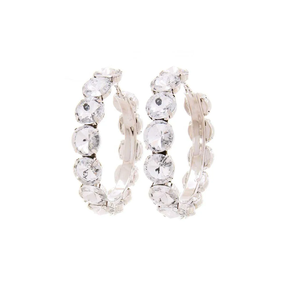 Rhinestone 3.25 Inch Classic Hoop Earring