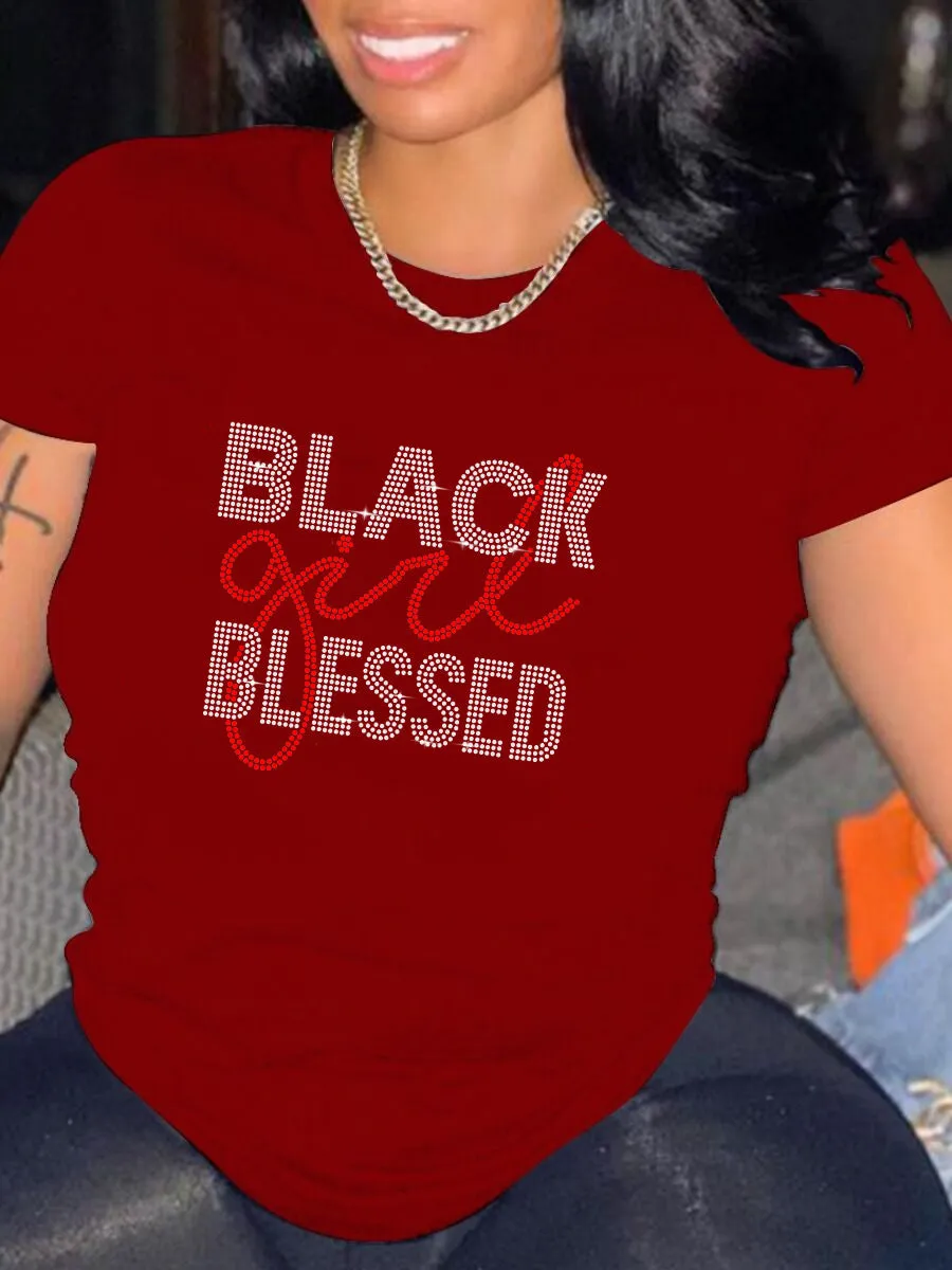 Rhinestone Black Girl Blessed Tee