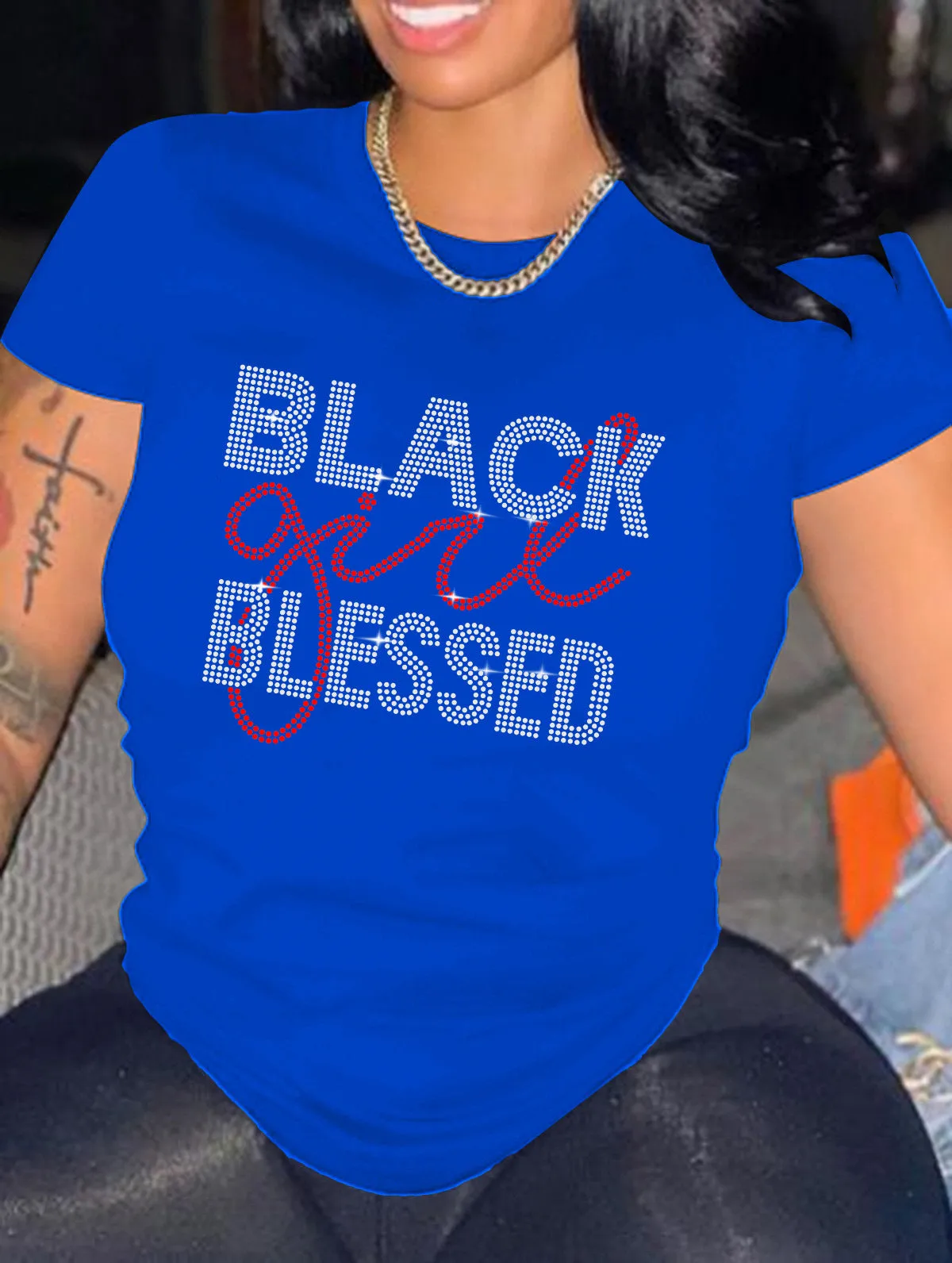 Rhinestone Black Girl Blessed Tee