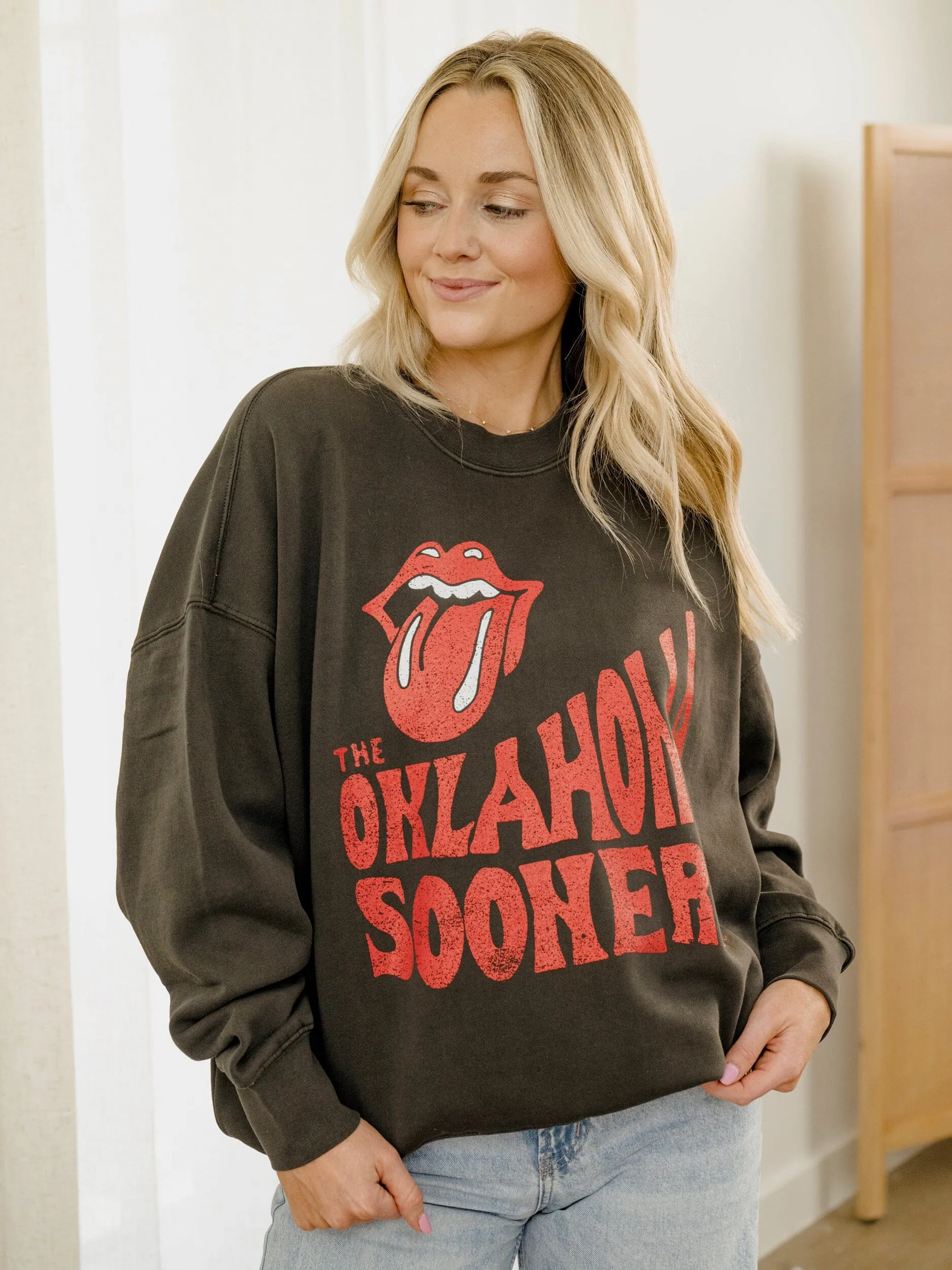 Rolling Stones OU Sooners Dazed Black Oversized Crew Sweatshirt