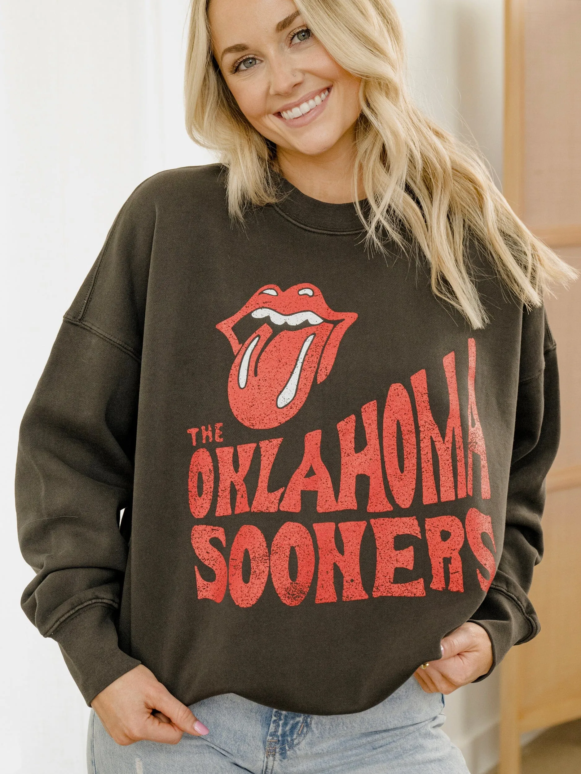 Rolling Stones OU Sooners Dazed Black Oversized Crew Sweatshirt