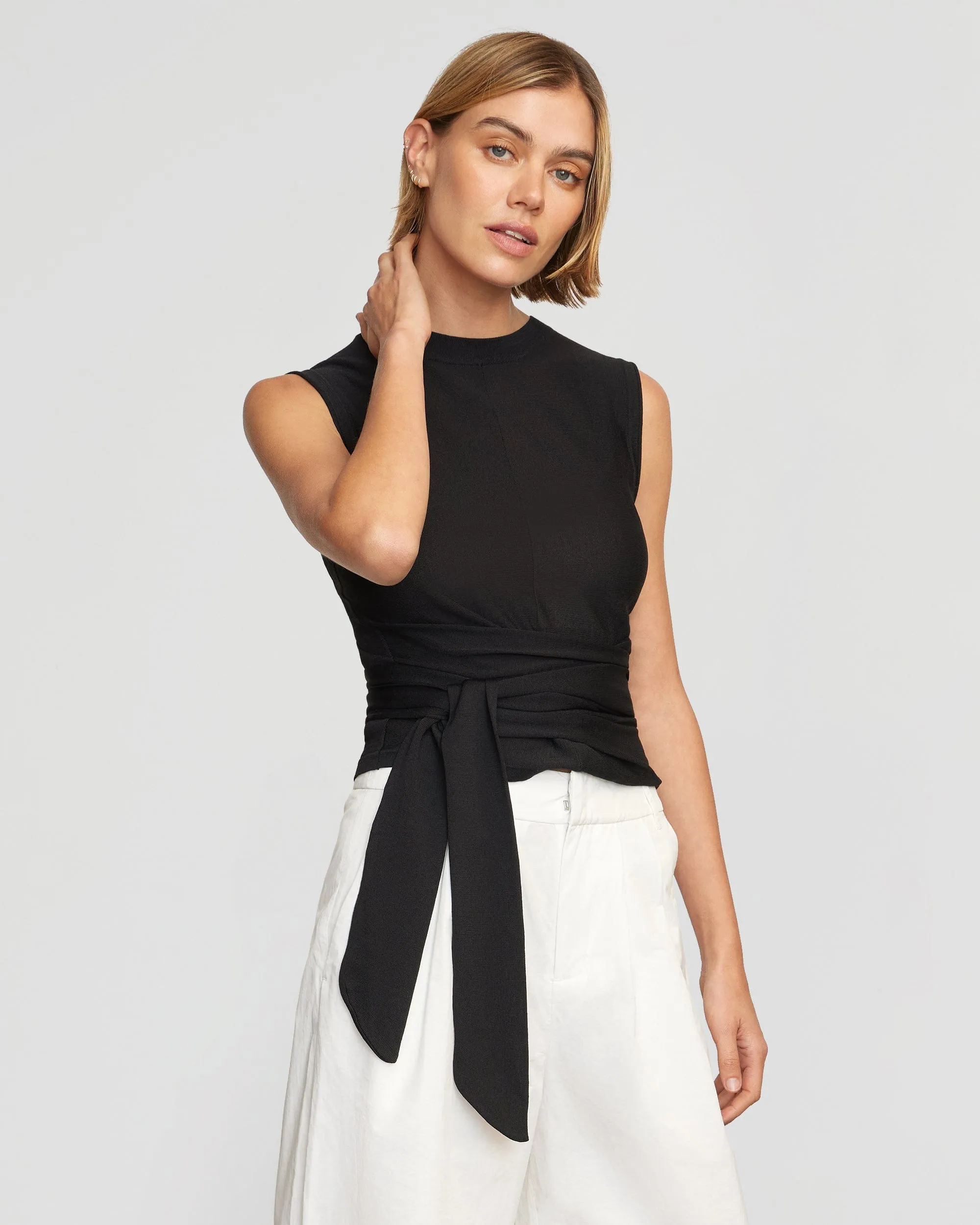 Rumi Cropped Sleeveless Wrap Top