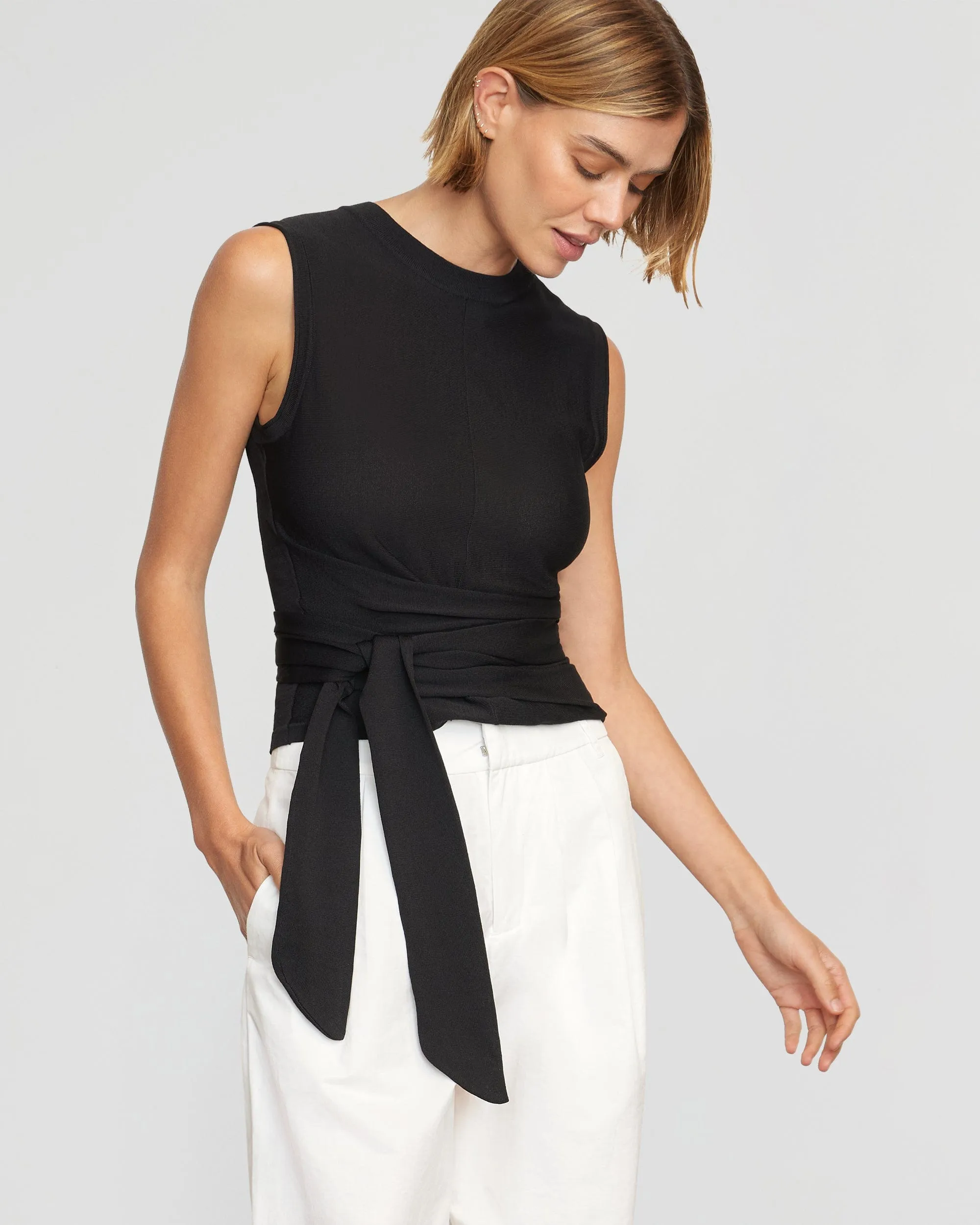 Rumi Cropped Sleeveless Wrap Top