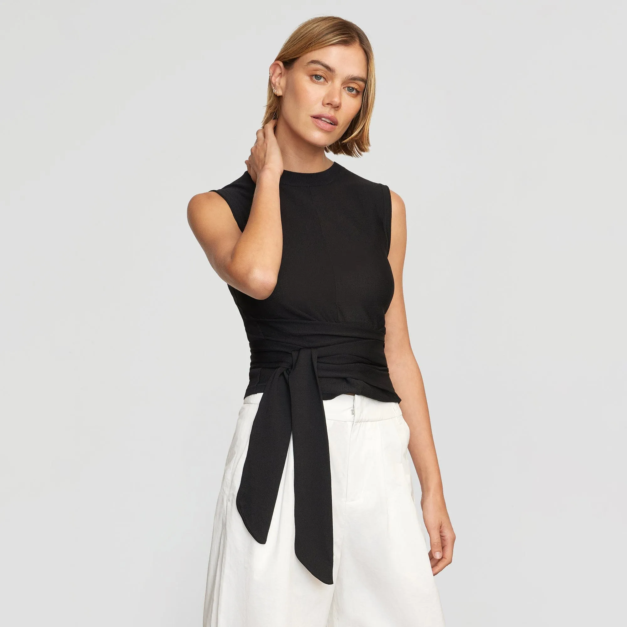 Rumi Cropped Sleeveless Wrap Top