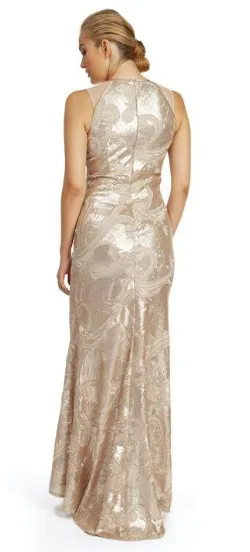 Sheer Champagne Sequin Gown