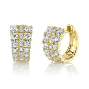 SHY CREATION 14K YELLOW GOLD DIAMOND PAVE HUGGIE HOOP EARRINGS - 1.13CTW