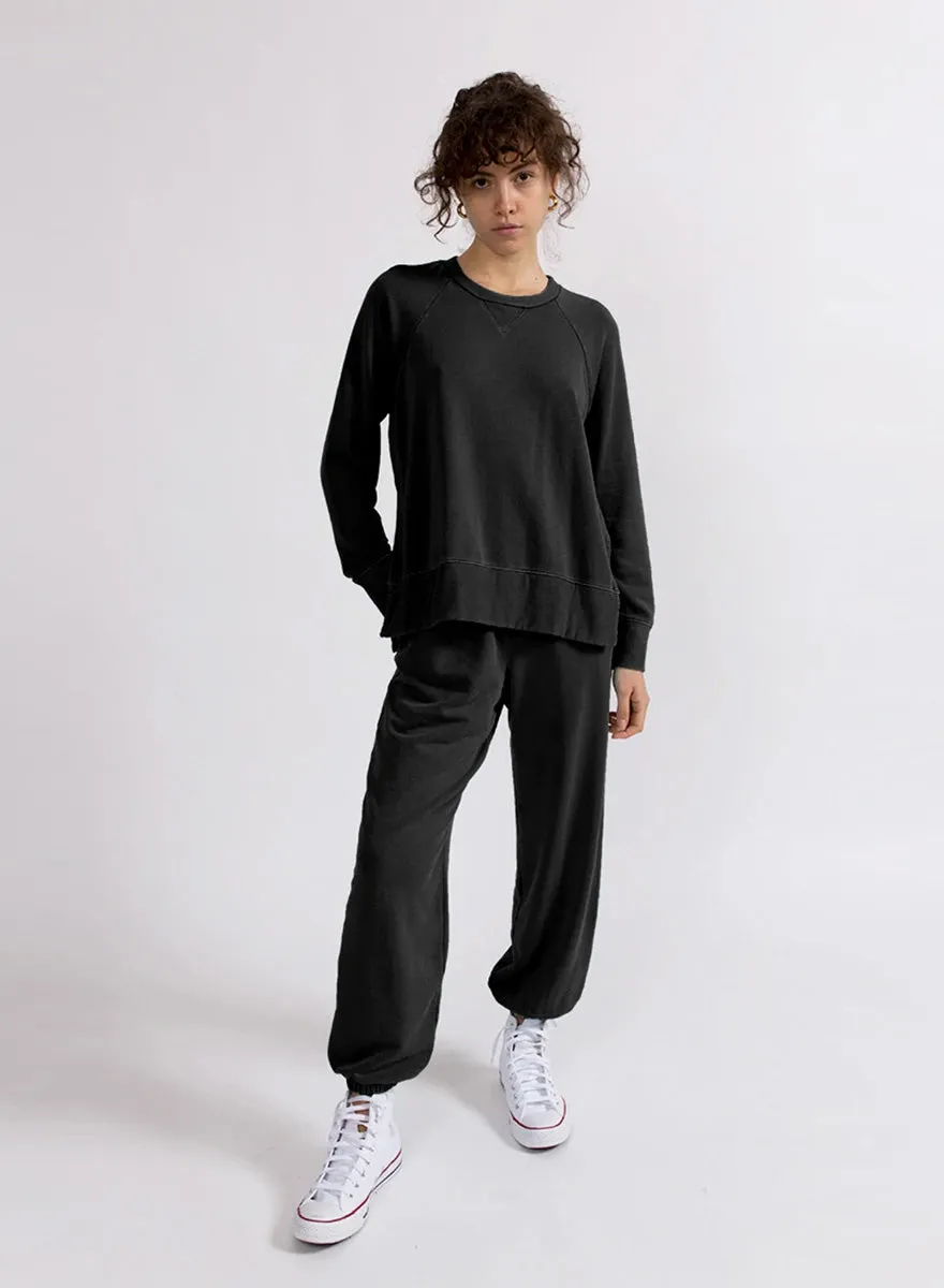 Softest Fleece Raglan Side Slit Sweatshirt in Black