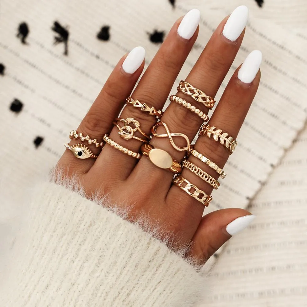 Sonnenuntergang Boho Vintage Gold Ring Set