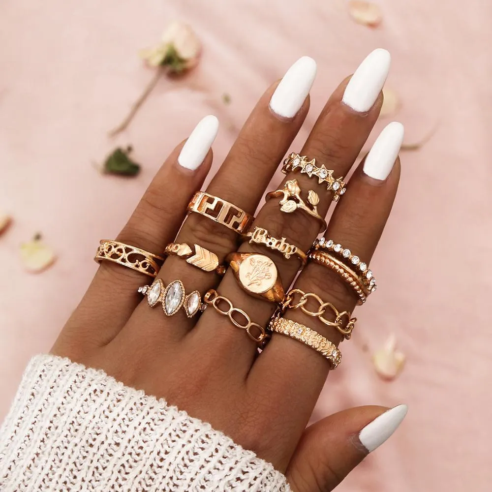 Sonnenuntergang Boho Vintage Gold Ring Set