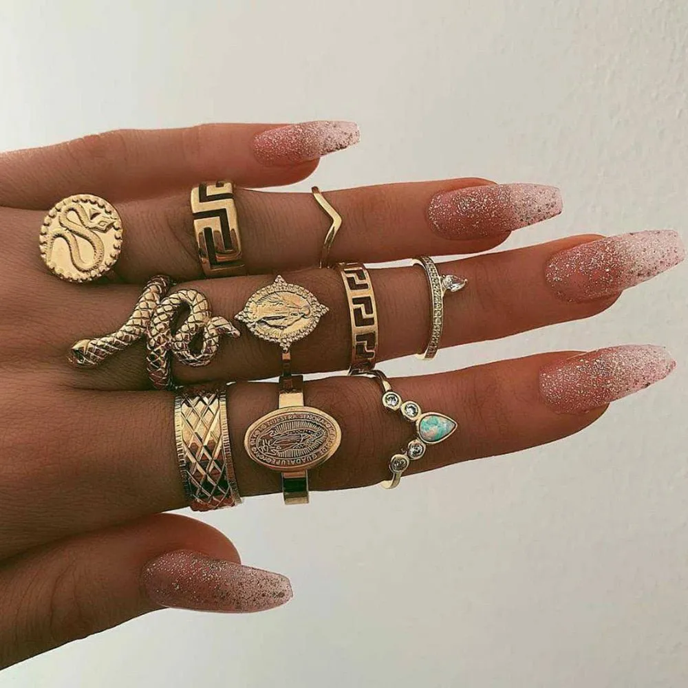 Sonnenuntergang Boho Vintage Gold Ring Set