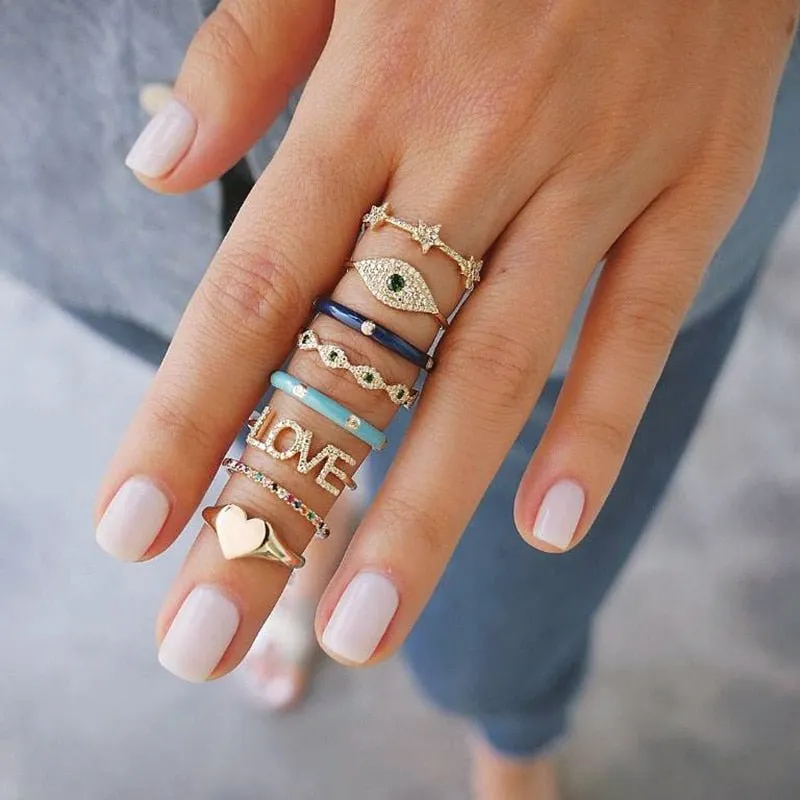 Sonnenuntergang Boho Vintage Gold Ring Set