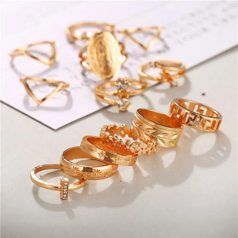 Sonnenuntergang Boho Vintage Gold Ring Set