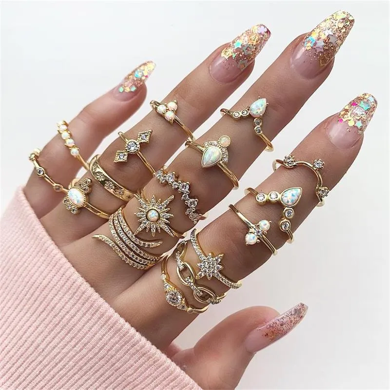 Sonnenuntergang Boho Vintage Gold Ring Set