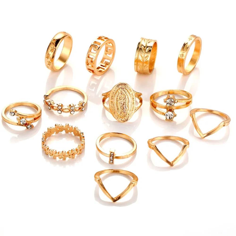 Sonnenuntergang Boho Vintage Gold Ring Set