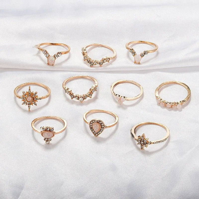 Sonnenuntergang Boho Vintage Gold Ring Set