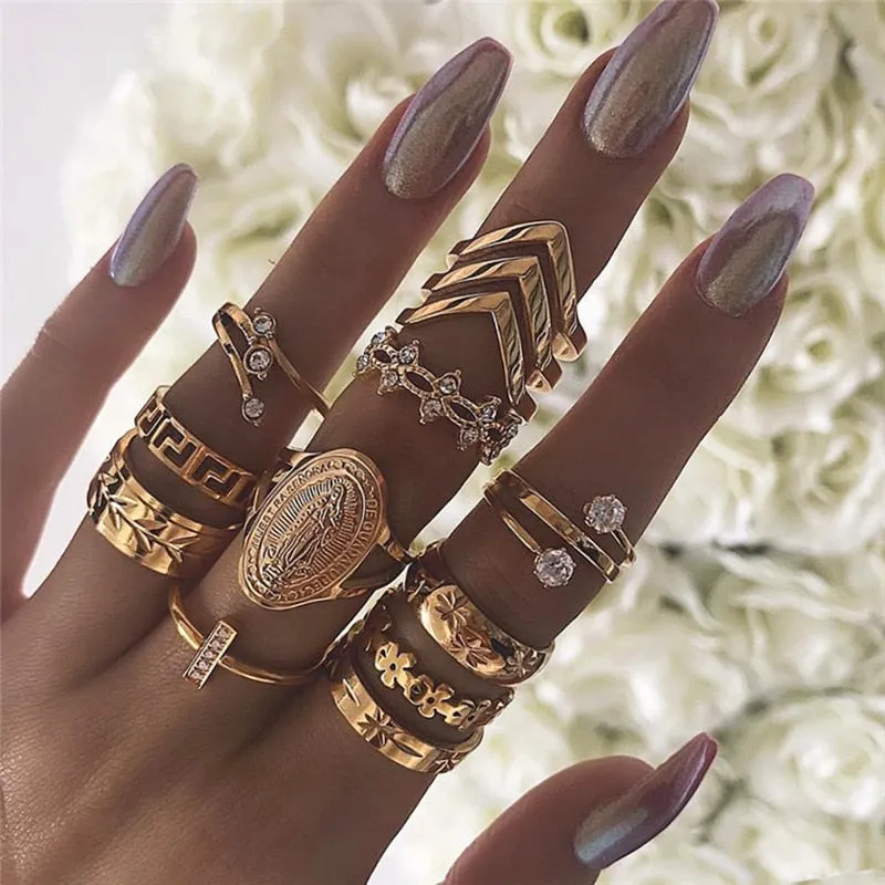 Sonnenuntergang Boho Vintage Gold Ring Set