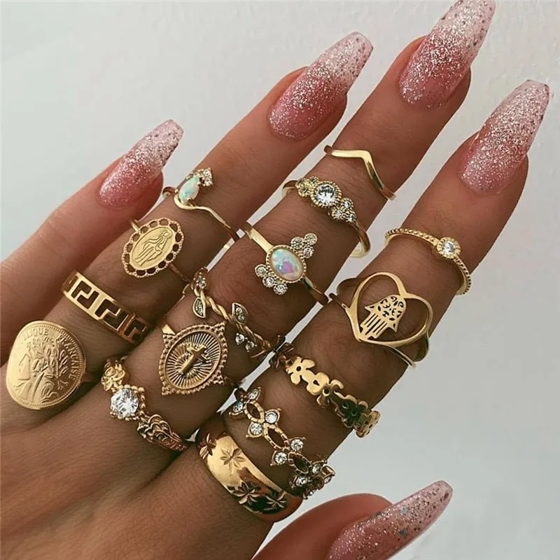 Sonnenuntergang Boho Vintage Gold Ring Set