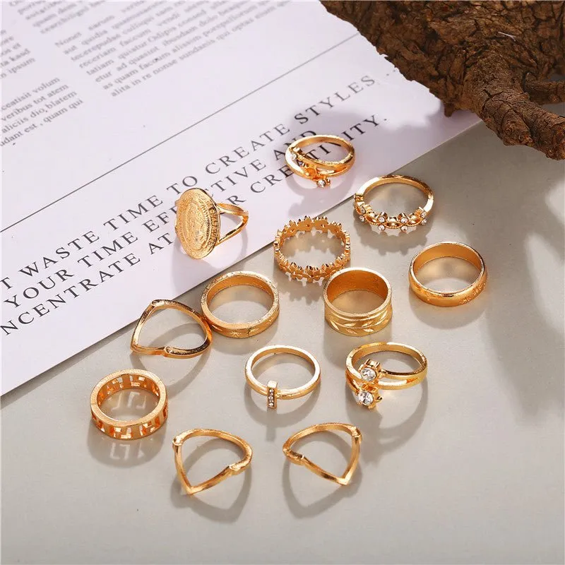 Sonnenuntergang Boho Vintage Gold Ring Set