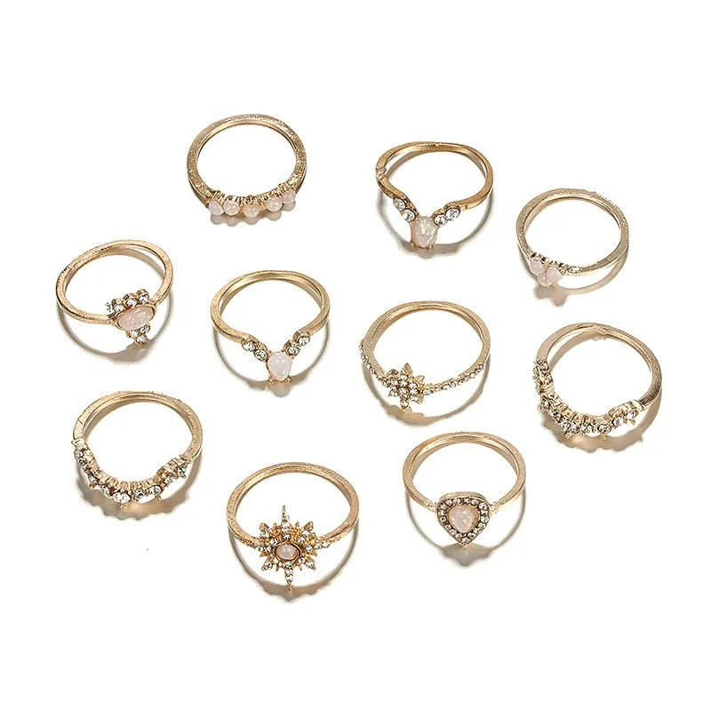 Sonnenuntergang Boho Vintage Gold Ring Set