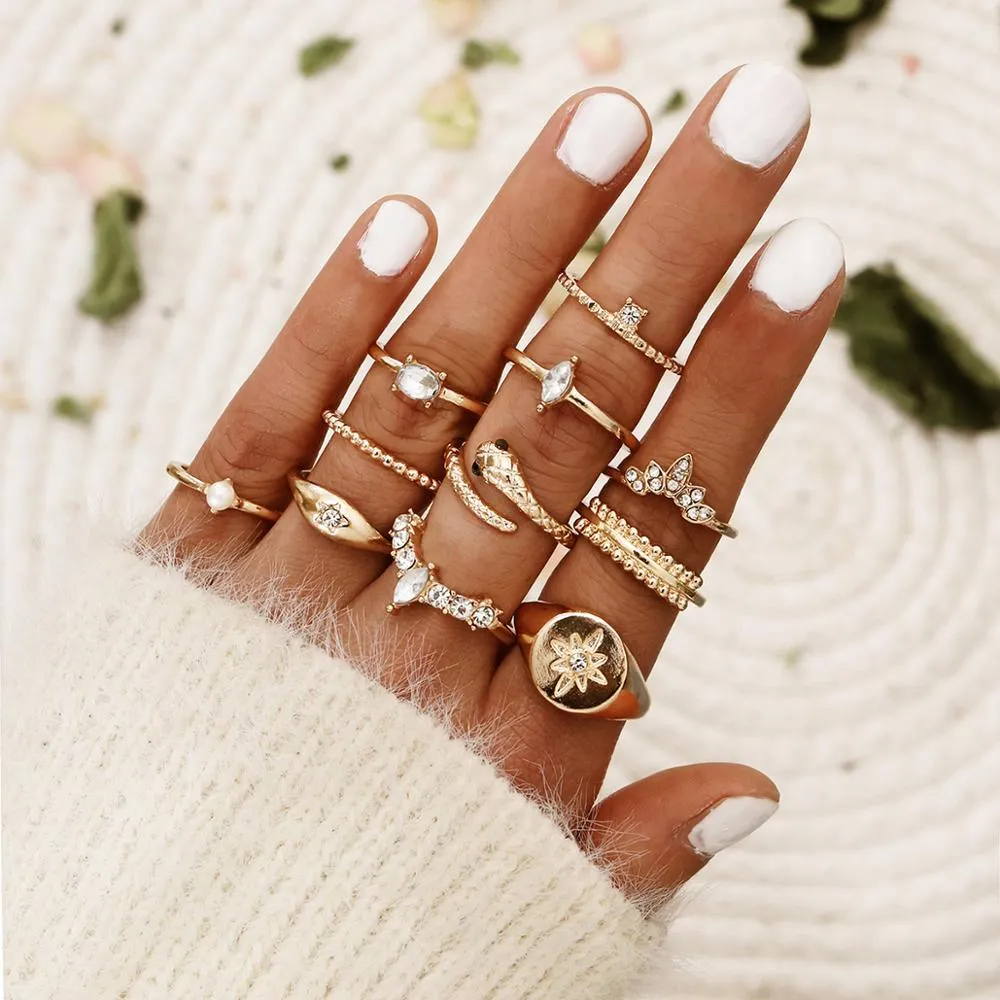 Sonnenuntergang Boho Vintage Gold Ring Set