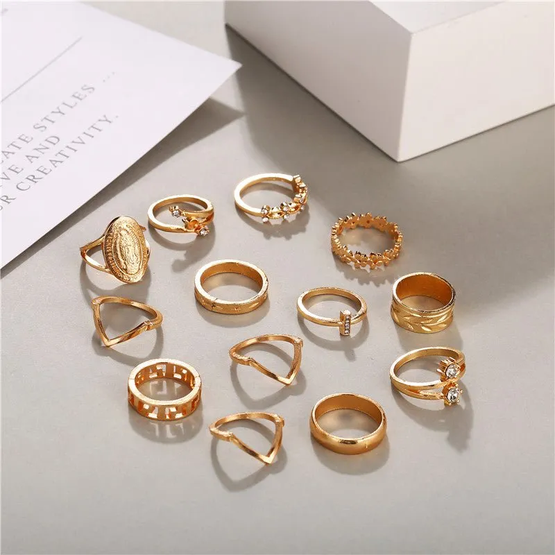 Sonnenuntergang Boho Vintage Gold Ring Set