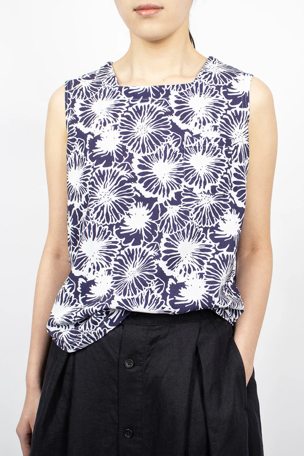 Square Neck Top Navy/White