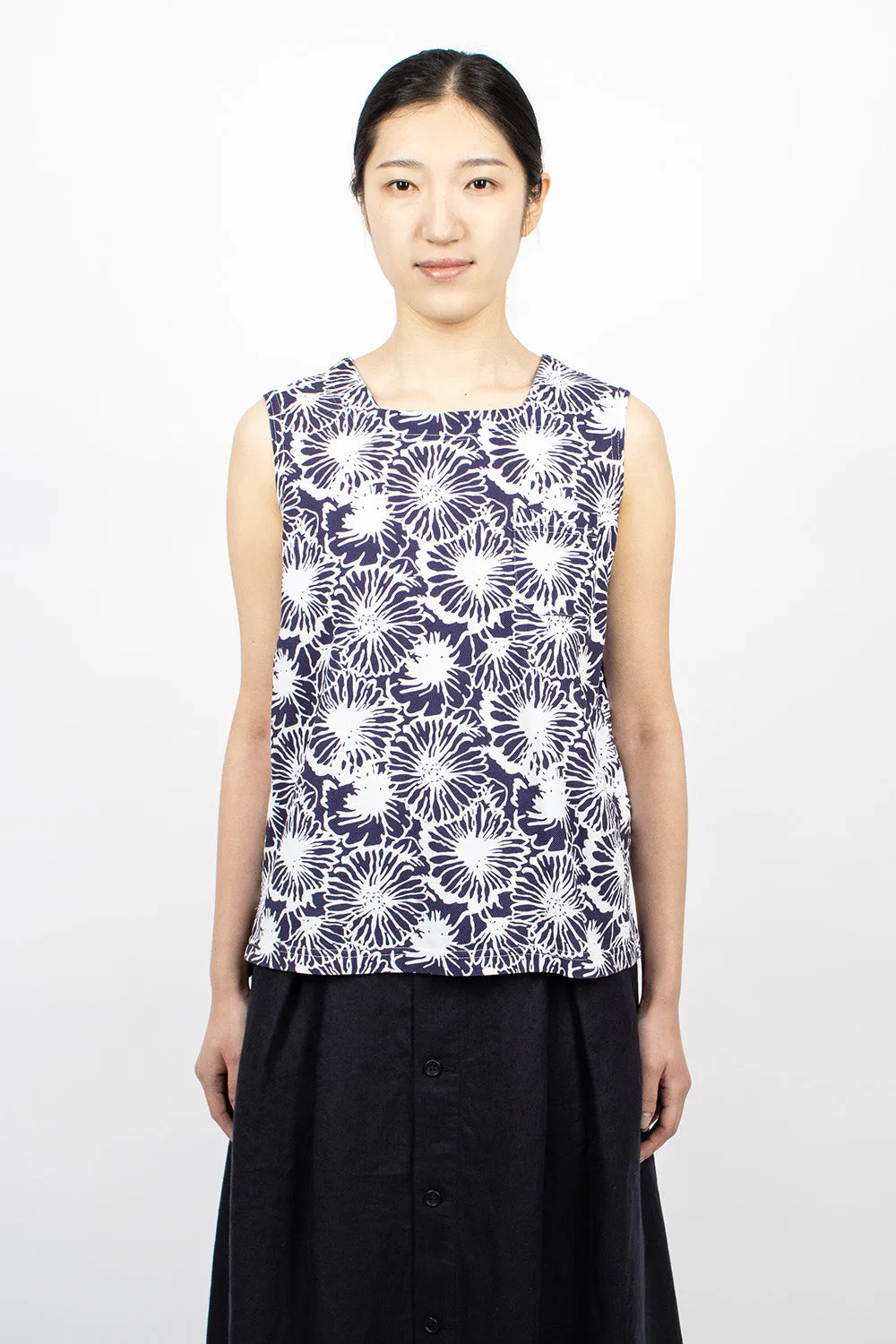 Square Neck Top Navy/White