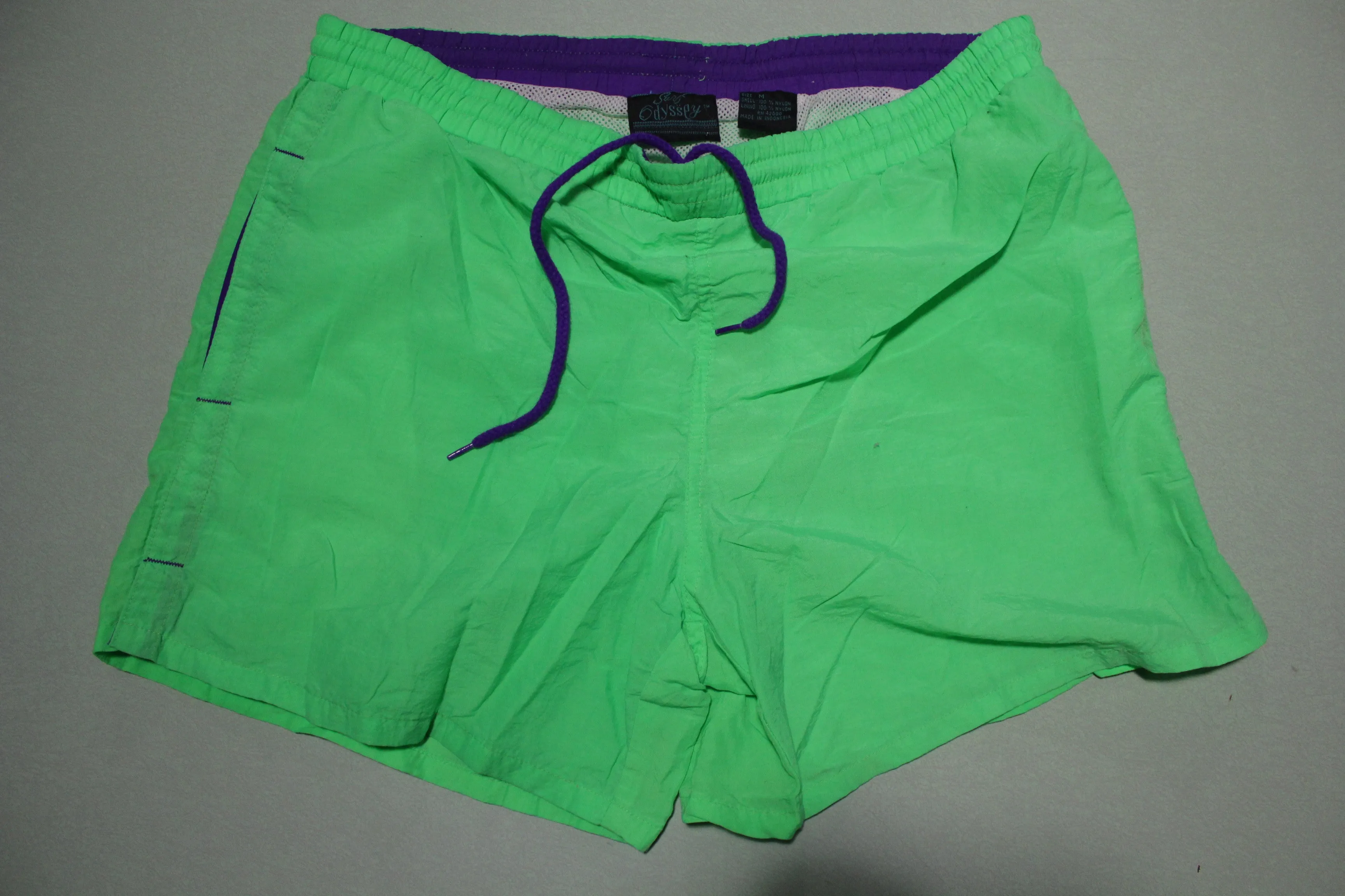 Surf Odyssey Vintage 90's Neon Green Swimming Trunks Shorts