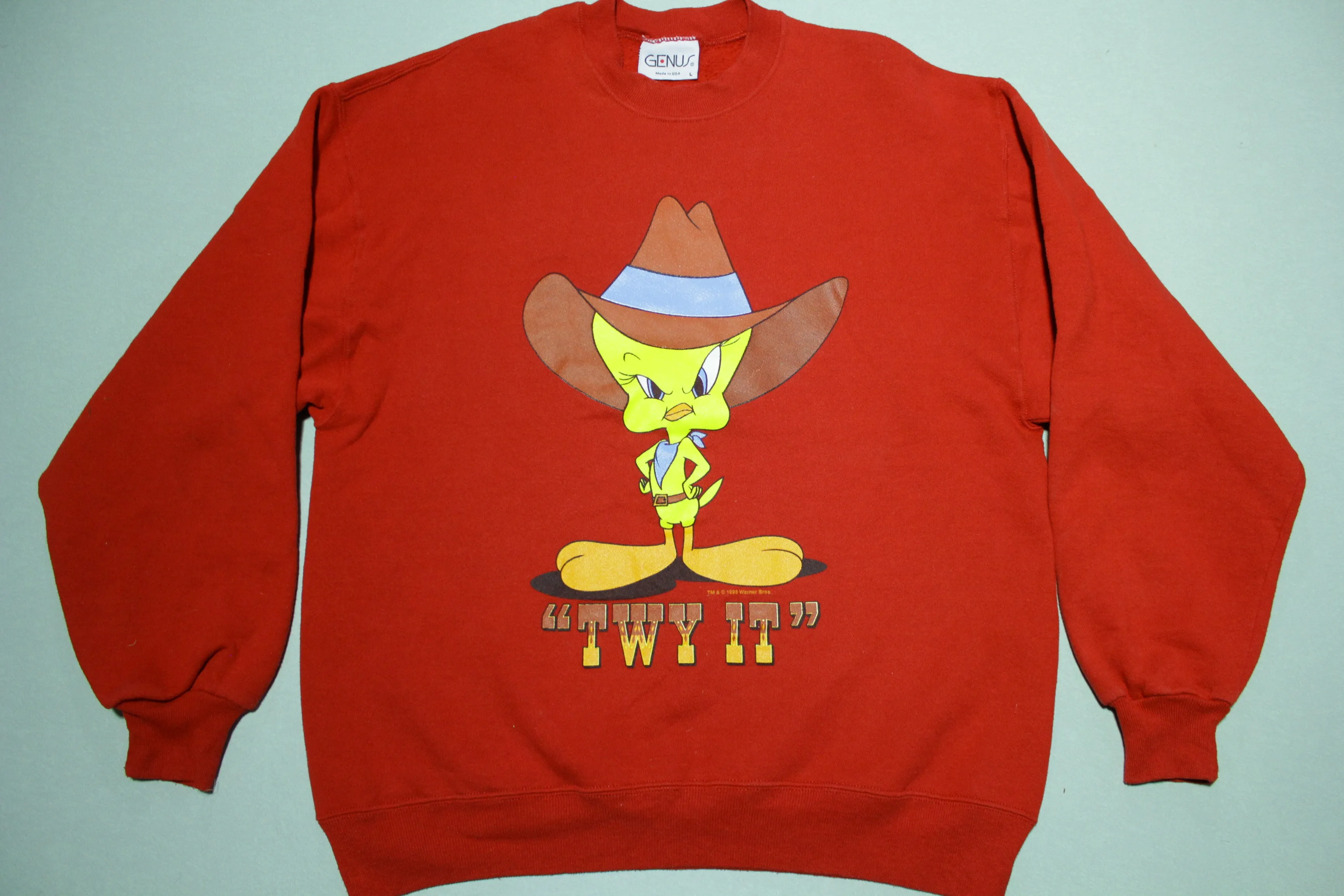 Twy It Vintage 1993 90's Tweety Bird Warner Bros Cowboy Crewneck Sweatshirt