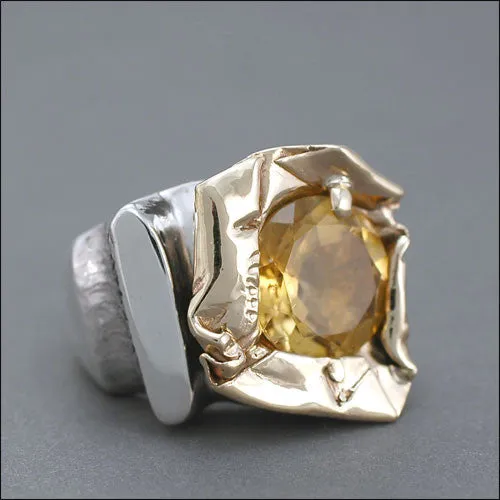 Unique Sterling Silver Gold Citrine Ring Size 8