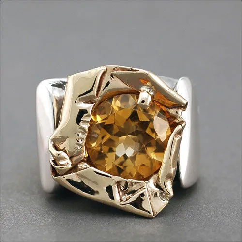 Unique Sterling Silver Gold Citrine Ring Size 8