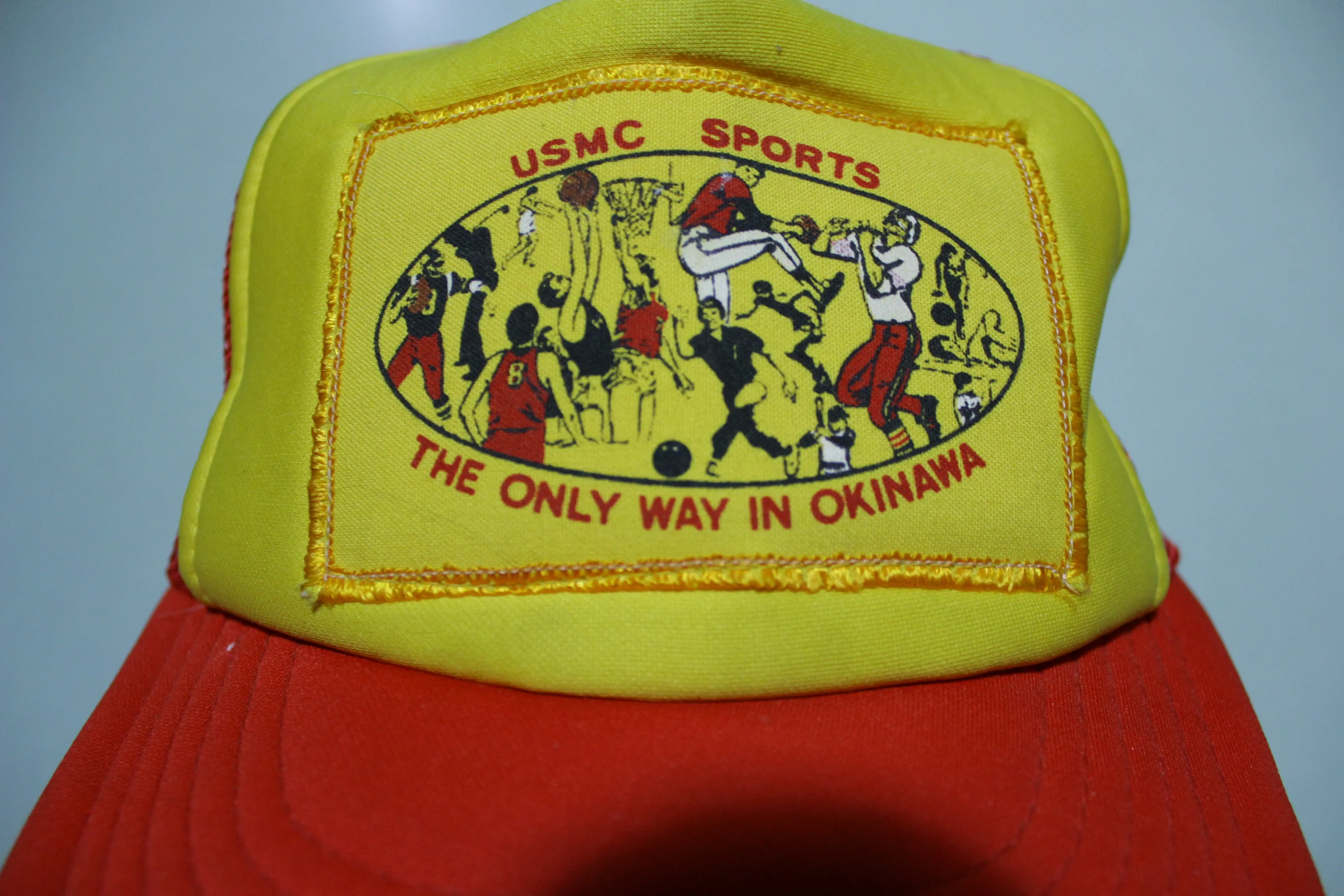 USMC Marine Military Sports Okinawa Way Vintage White 80's Adjustable Snap Back Hat