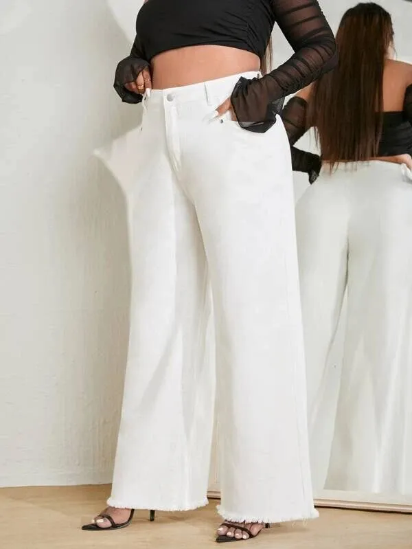 White Comfort Stretch Wide Leg High Waist Plus Size Jeans