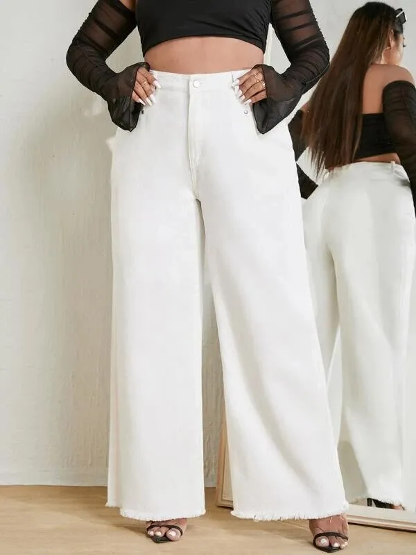 White Comfort Stretch Wide Leg High Waist Plus Size Jeans