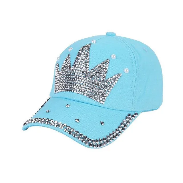 Women's  baseball Rhinestone Crown design logo snapback Hat